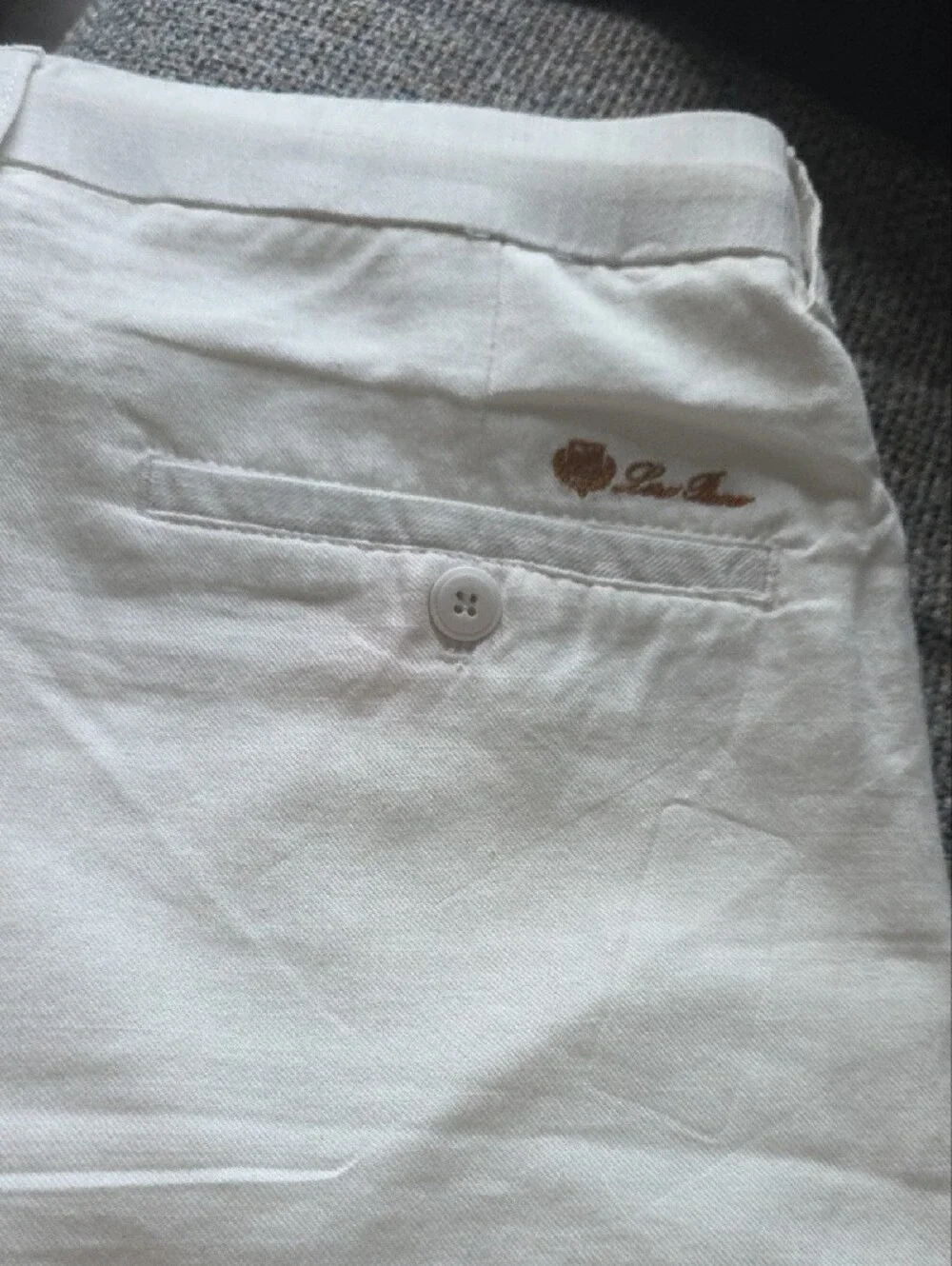 Loro Piana Cream Linen-Blend Chinos with Embroidered Crest